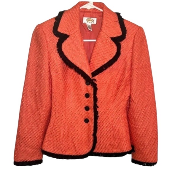 Talbots Woven Blazer Coral Pink Black Trim 2P - Picture 1 of 4